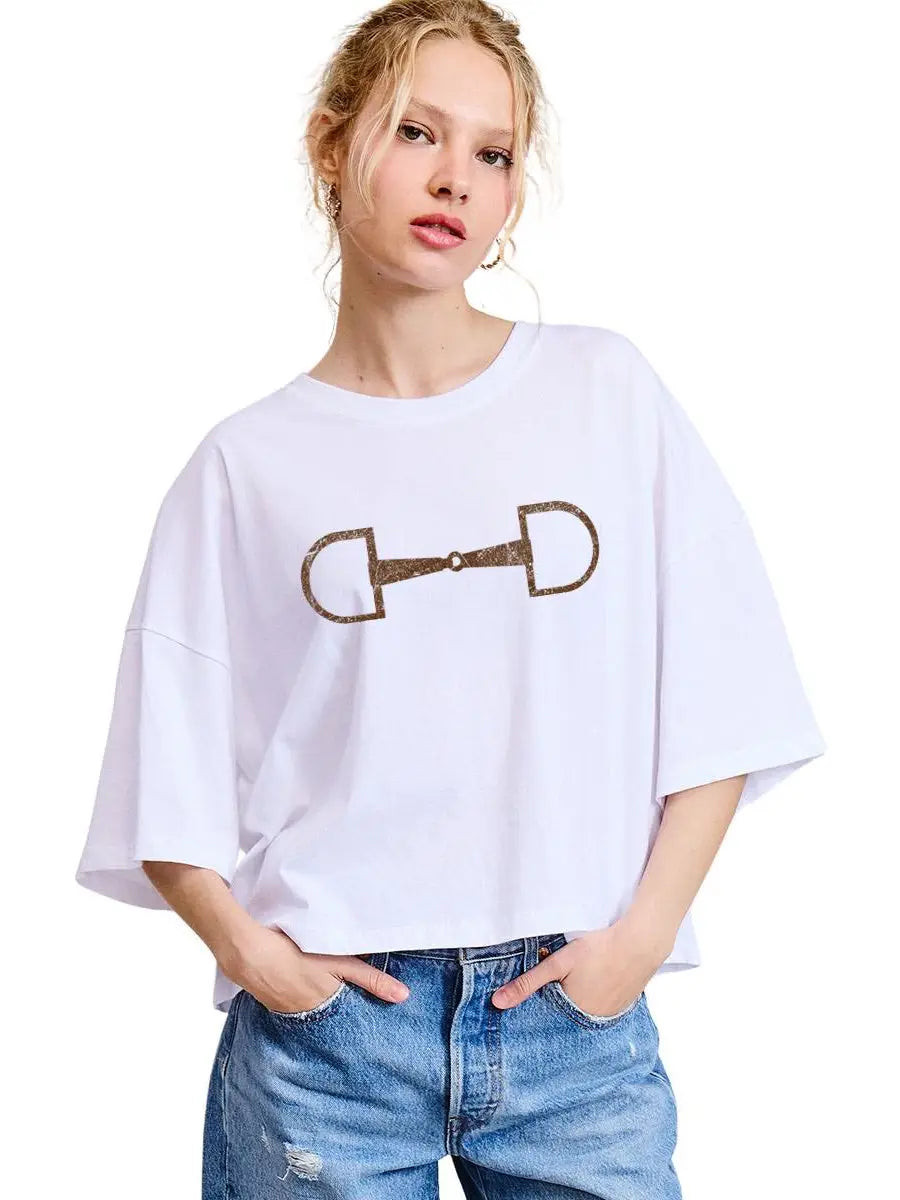 NEW!! Horse Bit Graphic Tee in White | Glitzy Bella