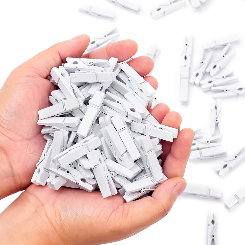 Clothes Pins, 130 Pcs Wooden Clothes Pins, 1.4 Inch White Clothespins, Mini Clothes Pins for Phot... | Amazon (US)