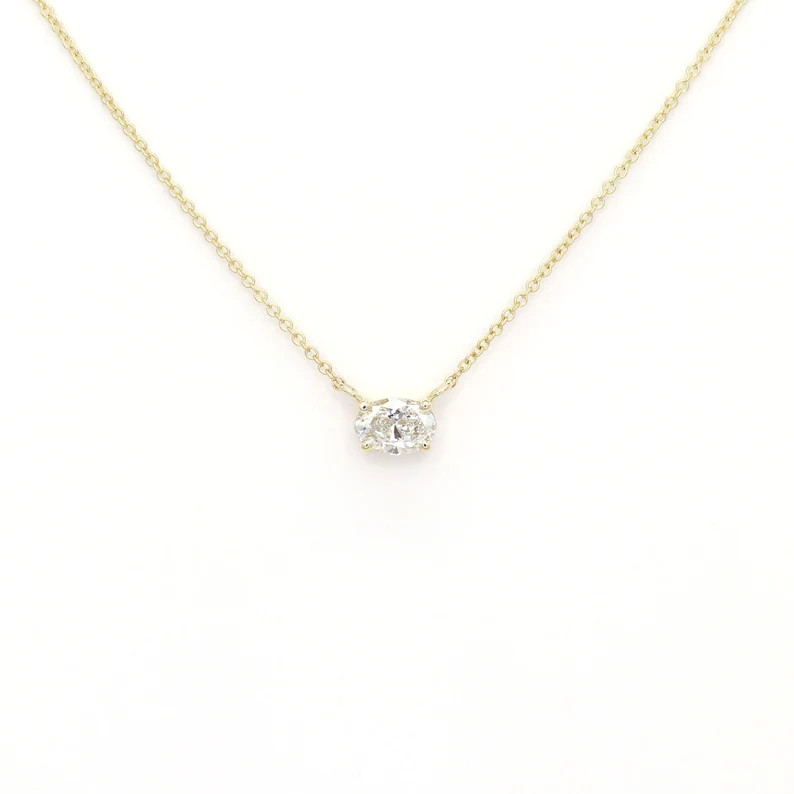 14k Solid Gold 0.55ct Lab Grown Diamond Necklace: 14k Gold Oval Solitaire | Etsy (US)