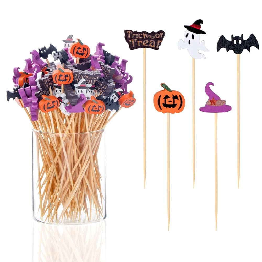 Halloween Toothpicks for Appetizers, 4.7 Inch Natural Bamboo Cocktail Picks for... | Amazon (US)