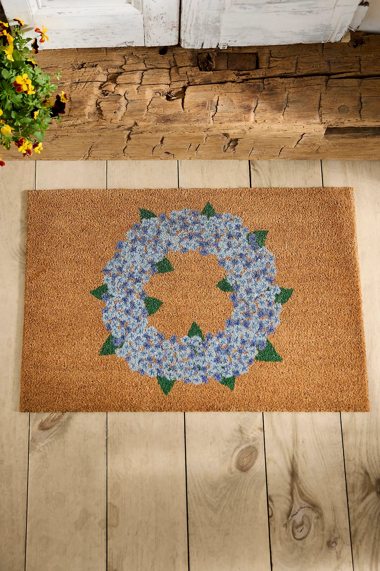 Hydrangea Wreath Coir Doormat | Anthropologie (US)
