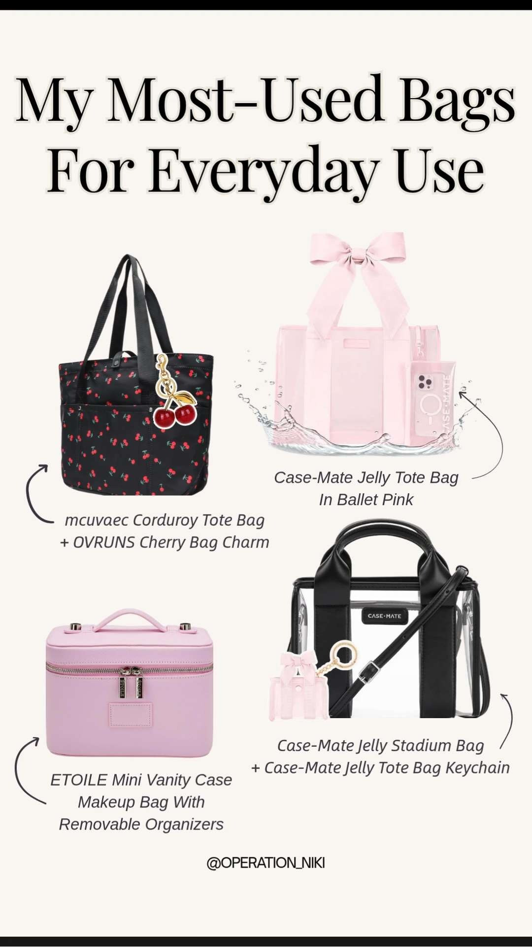 Upgrade your daily carry with My Most-Used Bags for Everyday Use from Amazon. 👜✨ Whether I’m heading to work, the gym, or a stadium event, having a versatile handbag collection is key to staying stylish and organized. I am currently obsessed with the mcuvaec Corduroy Tote Bag for a casual vibe and the Case-Mate Jelly Tote for a chic, waterproof option. Don’t forget the ETOILE Mini Vanity Case—it’s a game-changer for keeping your beauty essentials organized inside your larger bags! 💄☁️ Follow for more @OPERATION_NIKI on IG, TikTok, & Facebook #AmazonBags #HandbagHaul #EverydayStyle #AmazonFashion #BagCollection #ToteBagStyle #OperationNiki #AmazonFinds #OrganizedLife #StyleInspo #VanityCase #StadiumApproved #FashionEssentials

#LTKBeauty #LTKTravel
