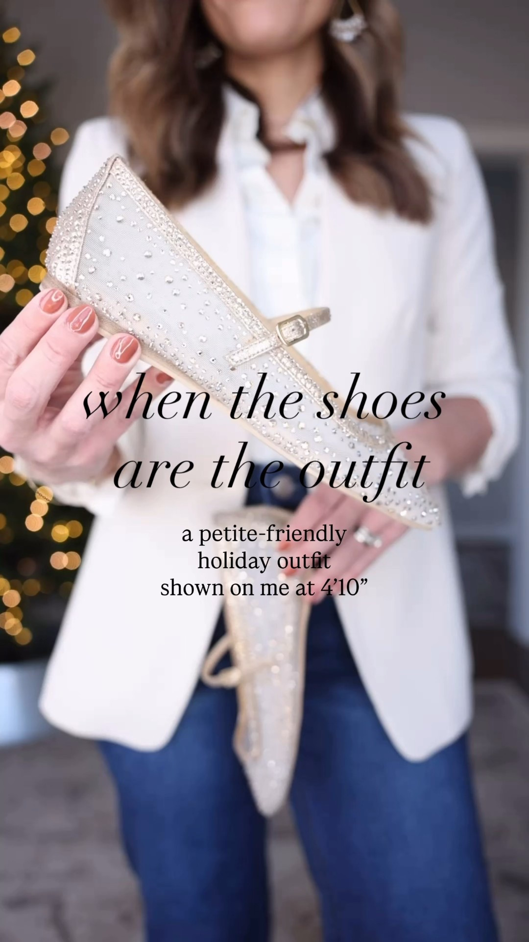 When the shoes make the outfit! 

Shoes (DV): tts - 30% off  
Jeans (Quince): 24 x 28” in stormy blue 
Blazer (Ann Taylor): petite 00 - 50% off 
Satin top (BR Factory): xxs 

(Holiday party outfit with jeans, petite fashion, statement shoes, Black Friday sales) 

#LTKCyberWeek 

#LTKHoliday #LTKPetite