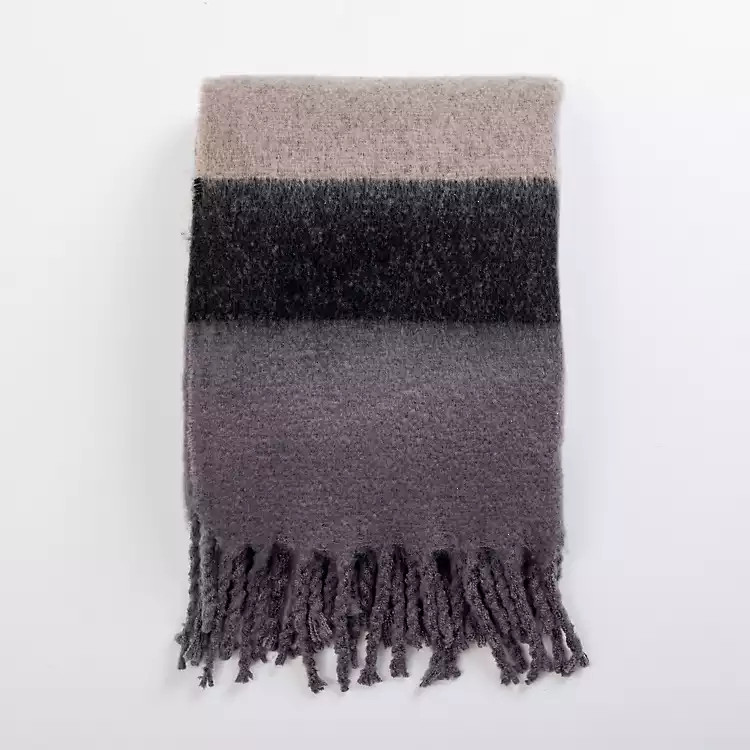 Gray Colorblock Faux Mohair Throw | Kirkland's Home