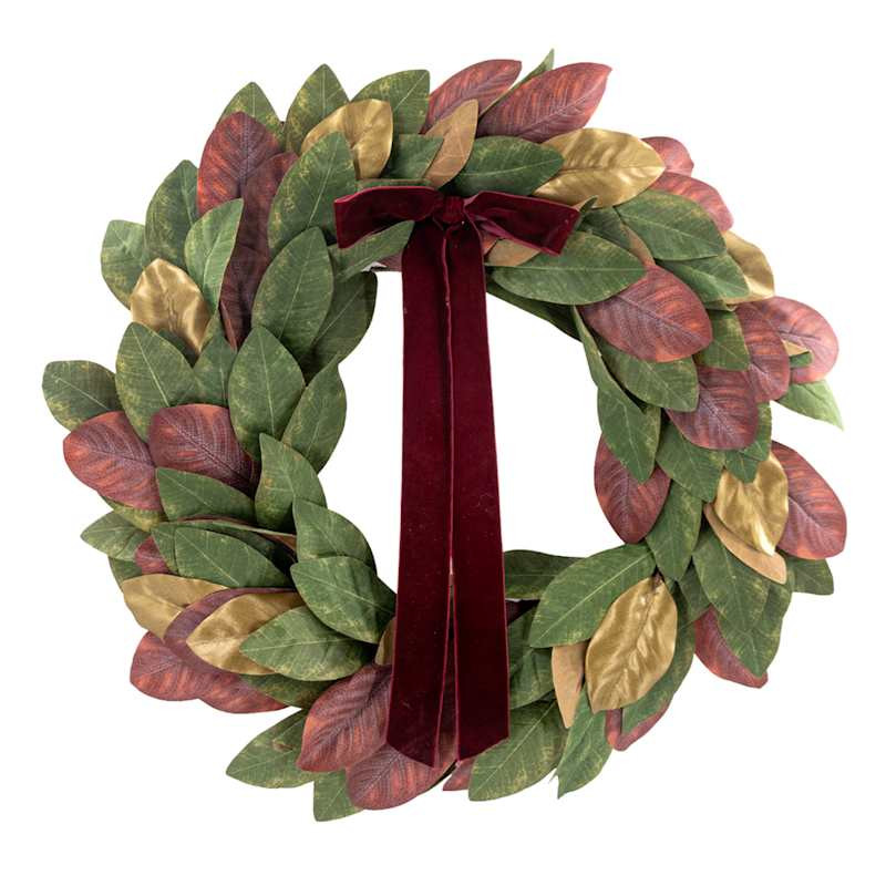 Magnolia Wreath with Bow, 24" | At Home