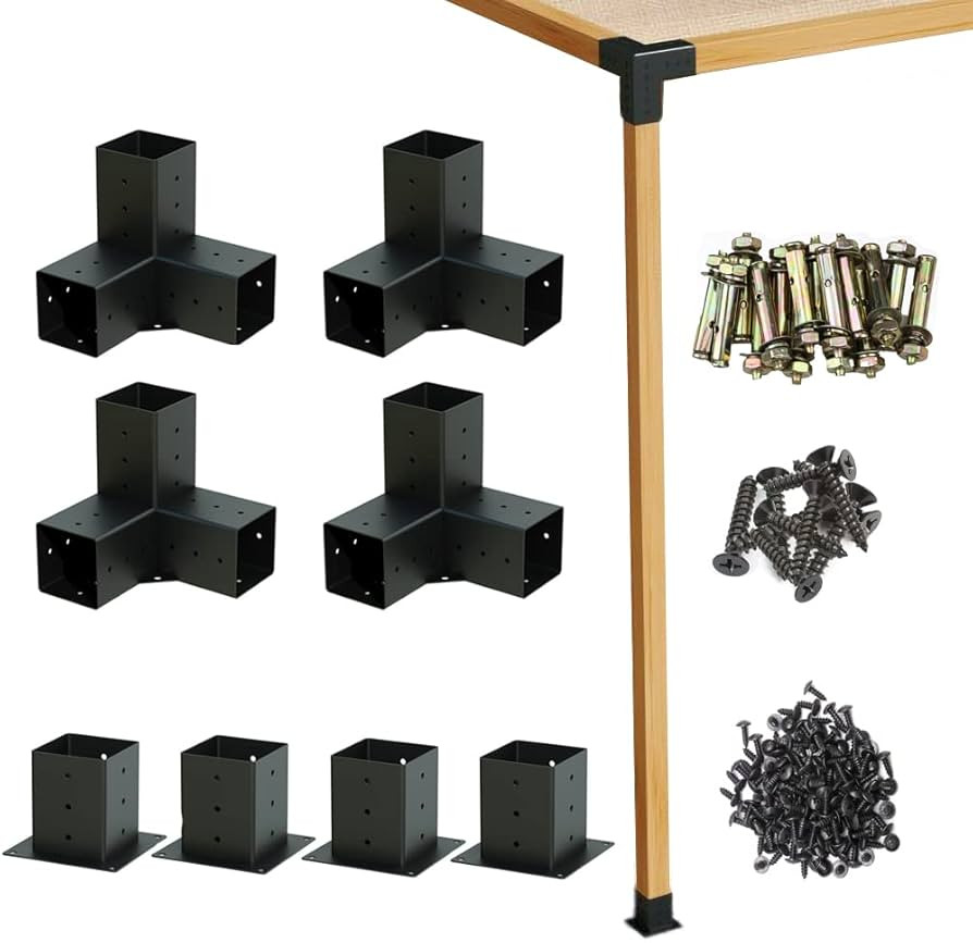 Pergola Kit, 3-Way Right Angle Pergola Brackets, 4 Pack Elevated Wood Stand Kit with Screws for 4... | Amazon (US)