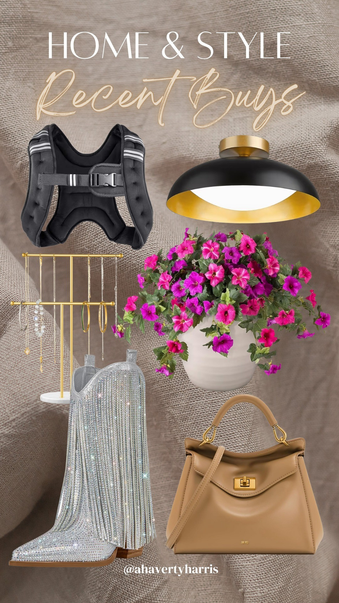 Home and Style Recent Buys - I picked up this designer style handbag to go with my vacation outfits, studded fringe cowgirl boots for country concert outfits,  faux flowers for my front porch planters, weighted vest for morning walks,  and jewelry organizer and flushmount lighting - all Amazon finds! 

#LTKHome #LTKActive #LTKootd
