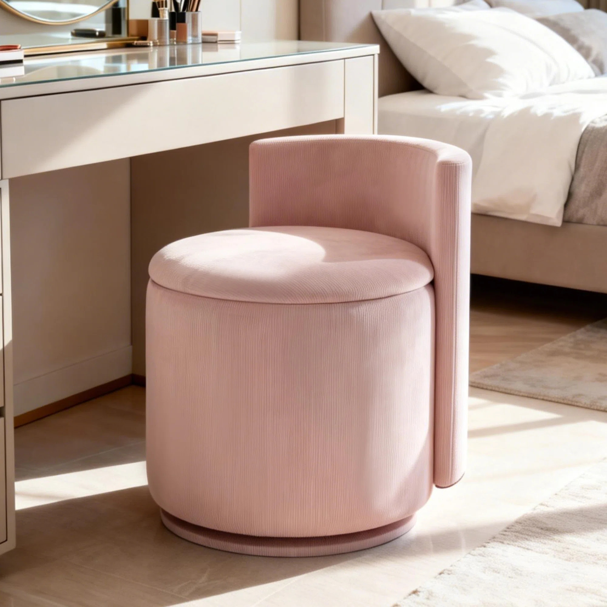 360\u00b0 Swivel Vanity Stool with Storage, Corduroy Round Vanity Chair with Curved B... | Wayfair North America