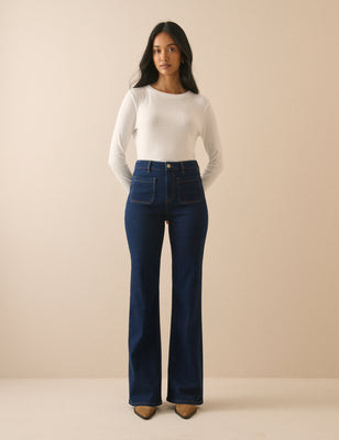 Dark Blue High Rise Highbury Flare Jeans | Nobody's Child