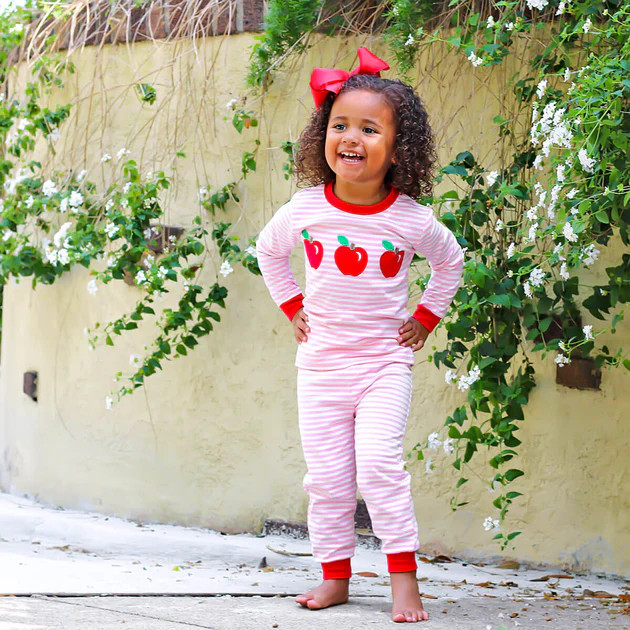 Apple Applique Loungewear Pink Stripe | Classic Whimsy
