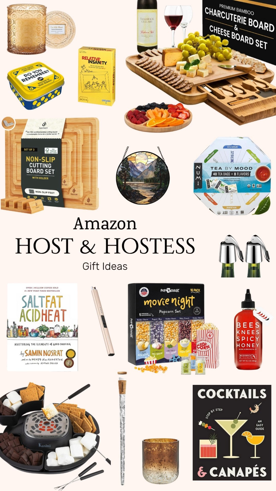 The Perfect Host & Hostess Gifts 🎁
From a beautiful charcuterie board and rustic cutting boards to cozy candles and fun games, these Amazon picks make ideal gifts. Don’t miss elevated touches like wine toppers, a movie night popcorn kit, s’mores set, hot honey, a tea gift set, and even stained glass art. They are practical, thoughtful, and ready for gifting! 🧀✨ 

 #LTKGiftGuide #LTKHome #LTKFindsUnder50