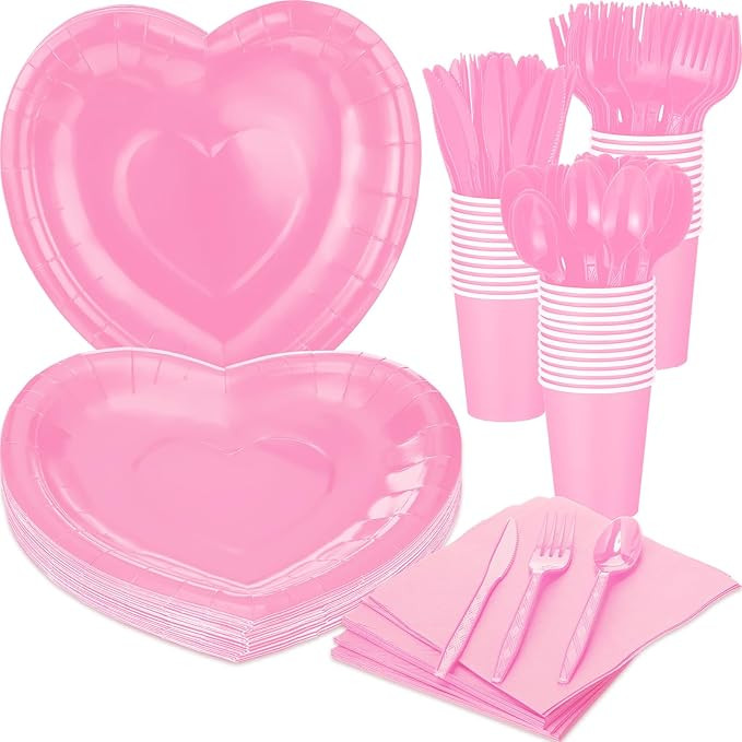 216 Pcs Valentines Day Heart Paper Plates Napkins Set Disposable Tableware Party Supplies, 36 Pap... | Amazon (US)