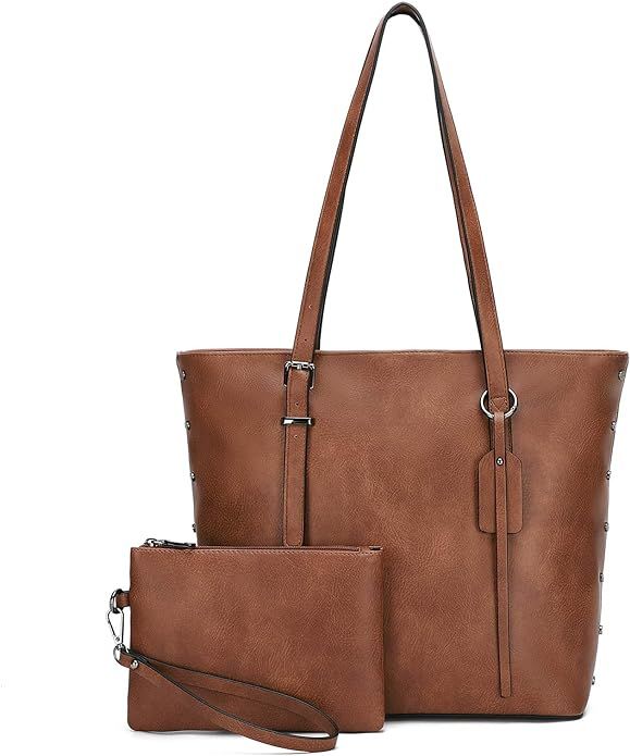 Handbag for Women Tote Bag PU Leather Large Shoulder Bag Top Handle Satchel Purses 2Pcs Set | Amazon (US)