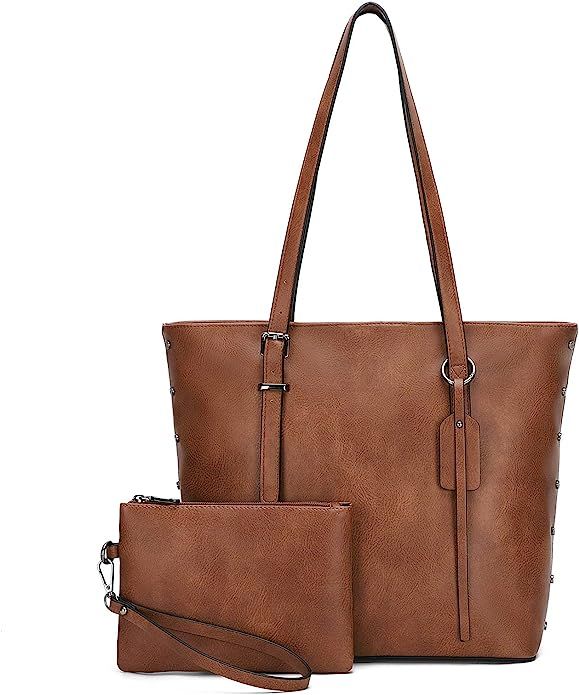 Handbag for Women Tote Bag PU Leather Large Shoulder Bag Top Handle Satchel Purses 2Pcs Set | Amazon (US)