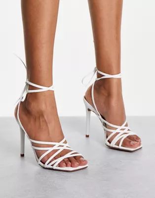 ASOS DESIGN National strappy high heeled sandals in white | ASOS (Global)