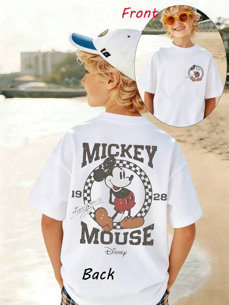 1pc Disney Mickey Mouse Playful Retro Emblem Tween Boys Fun T-Shirt - Comfortable & Lightweight, Ideal For School Days And Weekend Hangouts | SHEIN