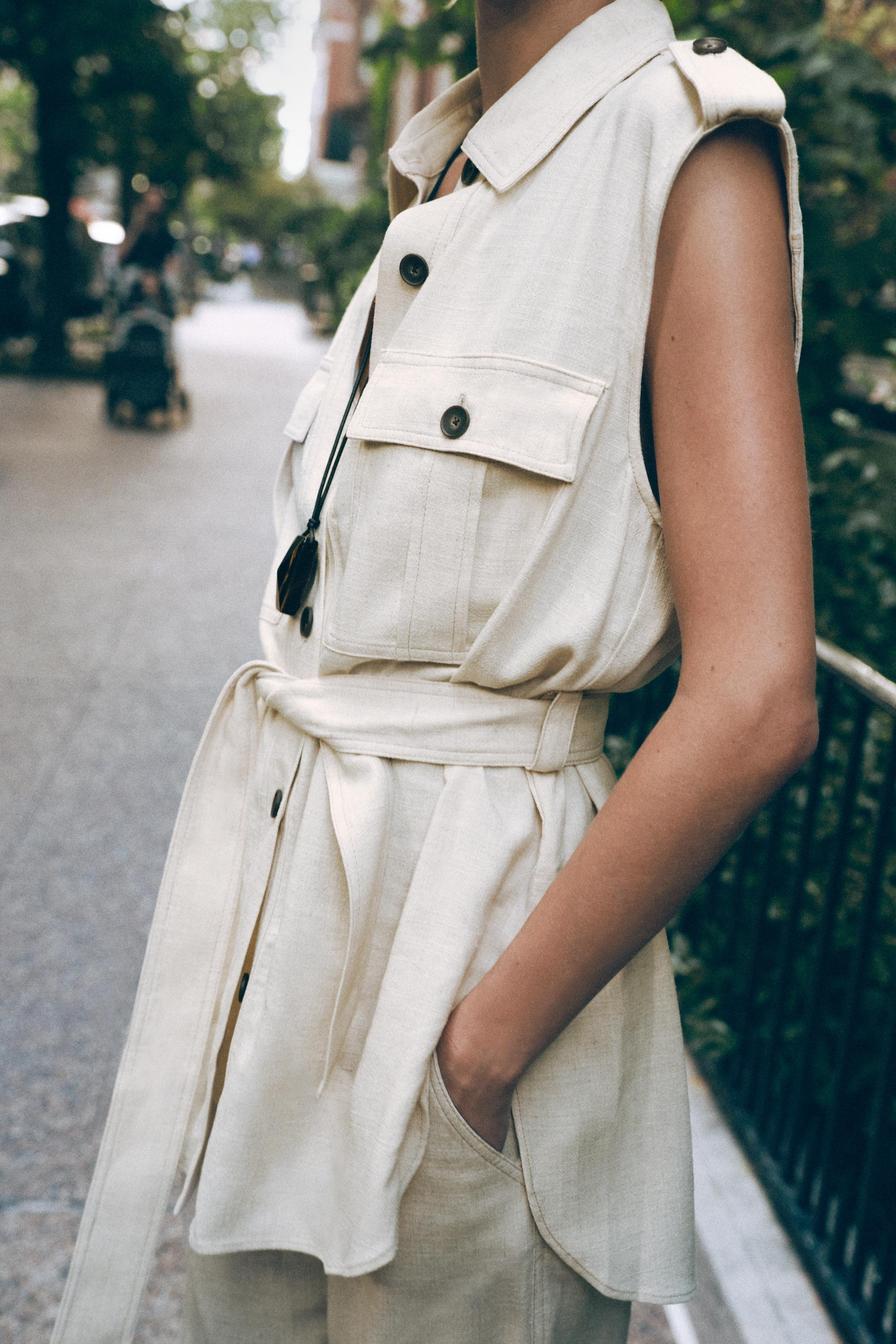 LONG WAISTCOAT WITH LINEN BELT | Zara UK