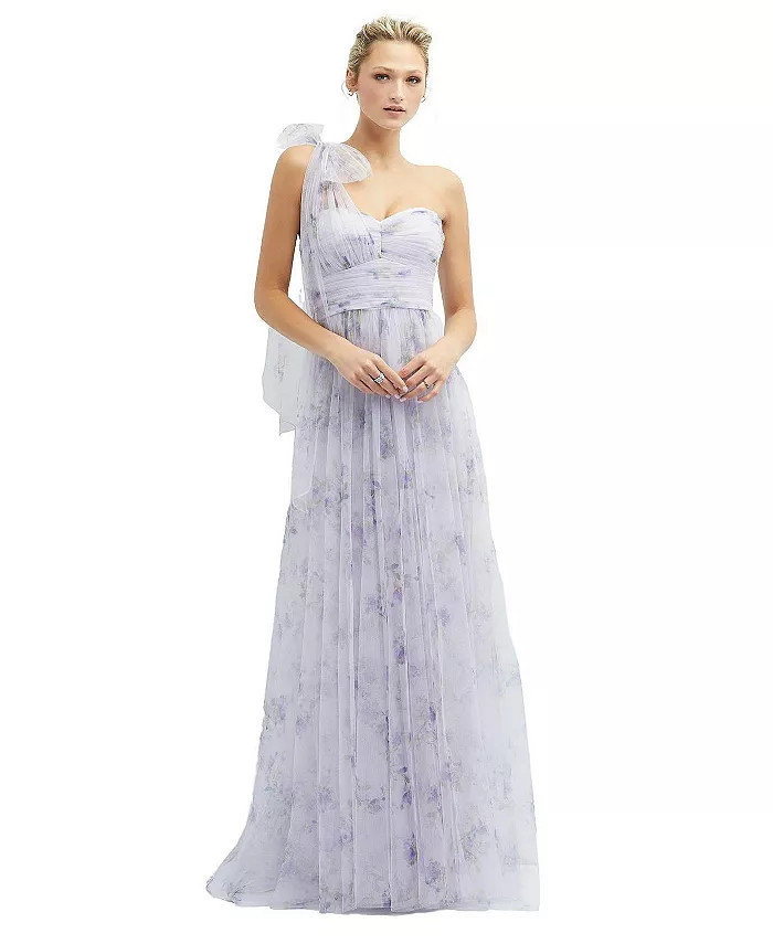 Floral Scarf Tie One-Shoulder Tulle Dress with Long Full Skirt | Macy's