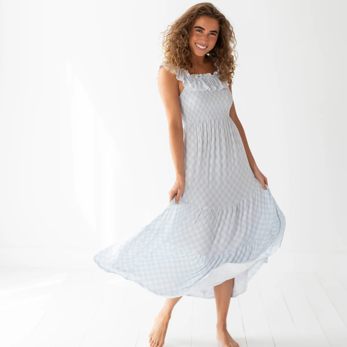 Blue Gingham Mama Dress | Bums & Roses