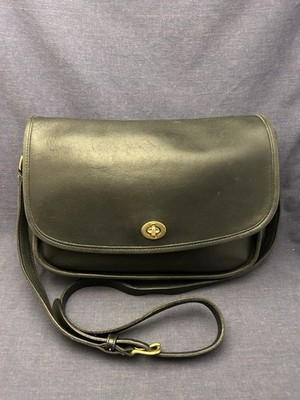 Vtg ~1994 Coach Black Leather Flap Crossbody Bag Brass Turnlock 9790 90s Rare | eBay US