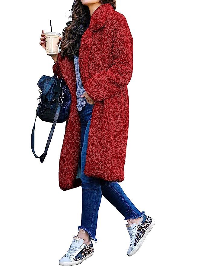 Women Long Cardigan Open Front Faux Fur Coats Fuzzy Fleece Warm Winter Jackets | Amazon (US)