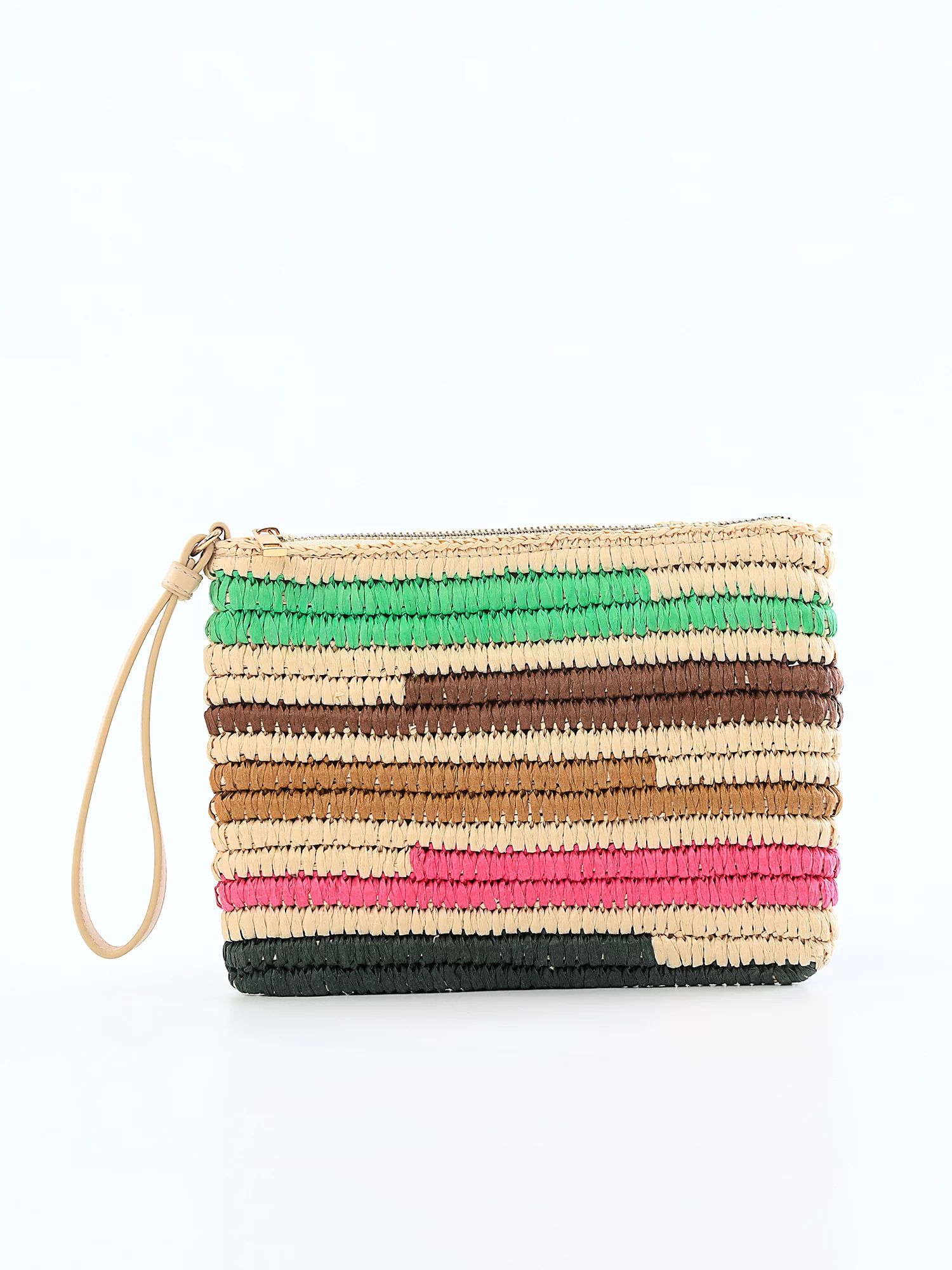 Time and Tru Women’s Women’s Striped Straw Pouch Wristlet Multi-Color Block Stripe - Walmart.... | Walmart (US)