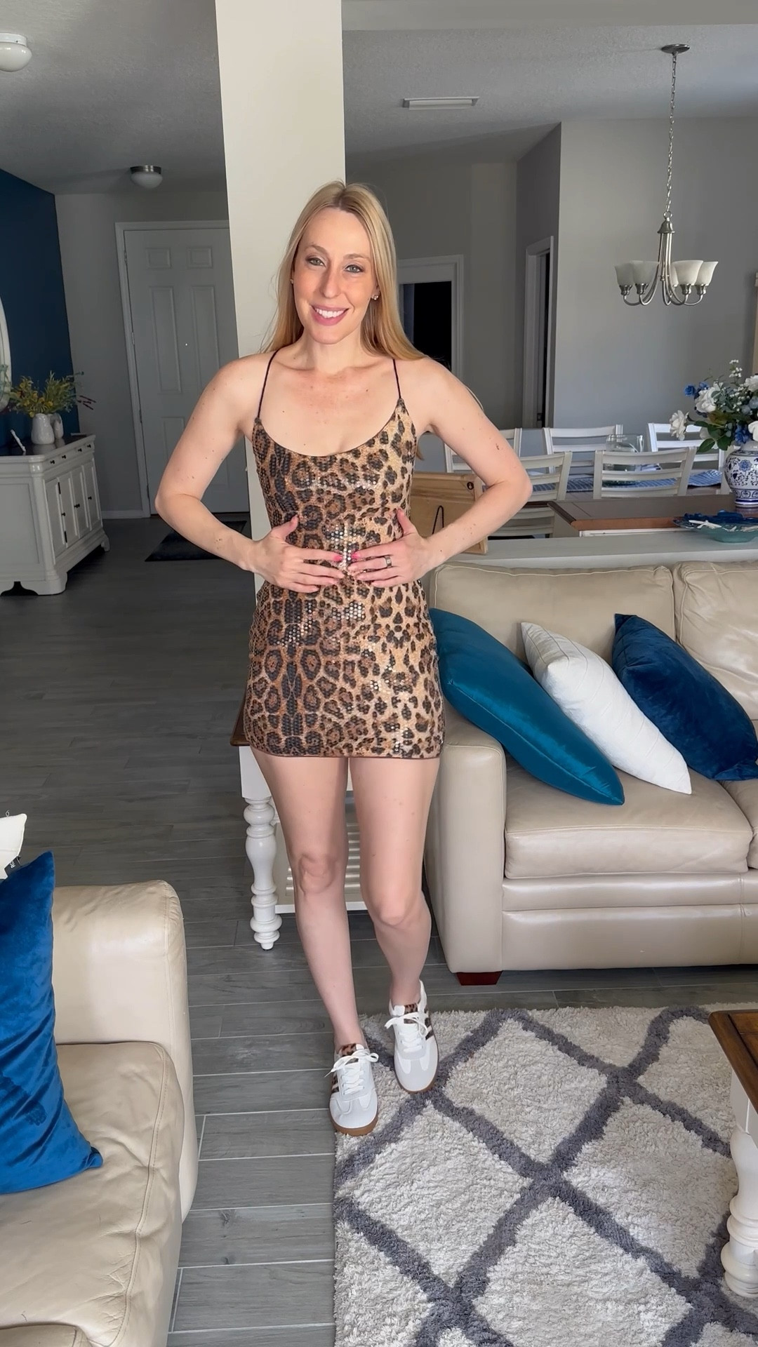 Sequin leopard print mini dress 
🖤 perfect for concerts and festivals 
🖤 it has a lot of stretch in it 
🖤fits true to size, wearing size small and I am 5’10”

#LTKTall #LTKFestival