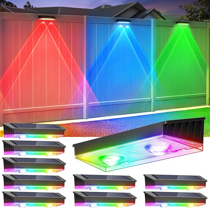 Solar Fence Lights Outdoor, 10 Pack Warm White/RGB Fence Solar Lights with 2 LED, IP65 Waterproof... | Amazon (US)