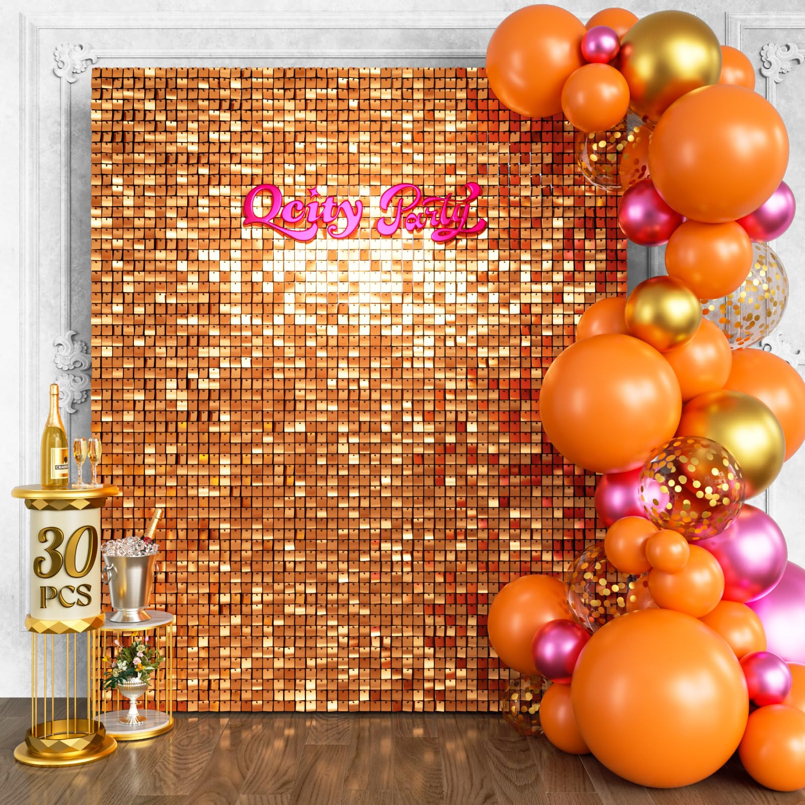 Qcity Orange Shimmer Wall Backdrop 30PCS, Black Back Not See-Through Design, Square Sequin Glitte... | Amazon (US)