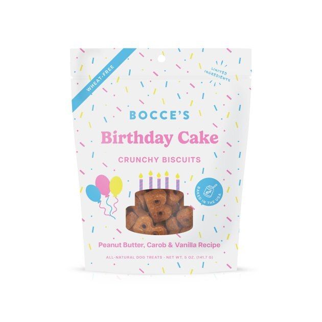 BOCCE'S BAKERY Birthday Peanut Butter, Molasses & Vanilla Cake Dog Treats, 5-oz bag - Chewy.com | Chewy.com