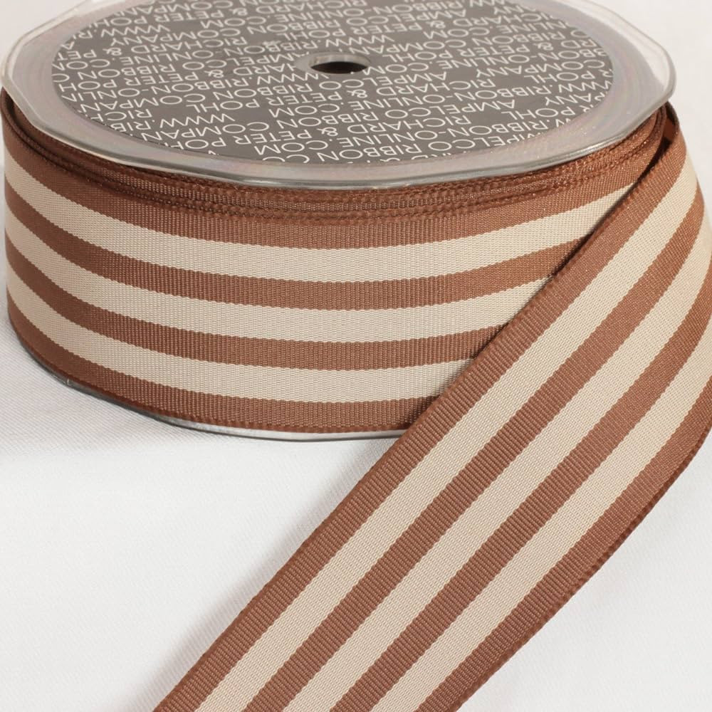 The Ribbon People Toffee Brown and Cream Striped Wired Craft Ribbon 1.5" x 27 Yards | Amazon (US)