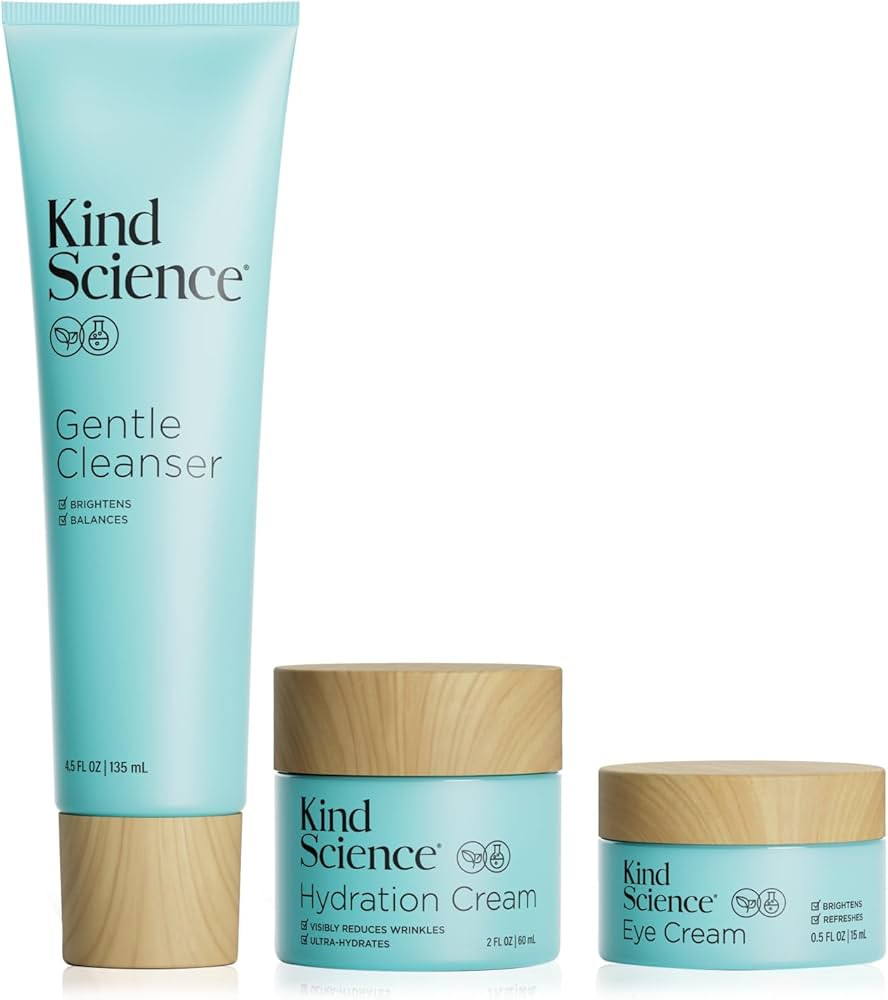 Kind Science 3-Piece Skin Care Set, Gentle Cleanser, Hydration Cream, Eye Cream - Essential Anti ... | Amazon (US)