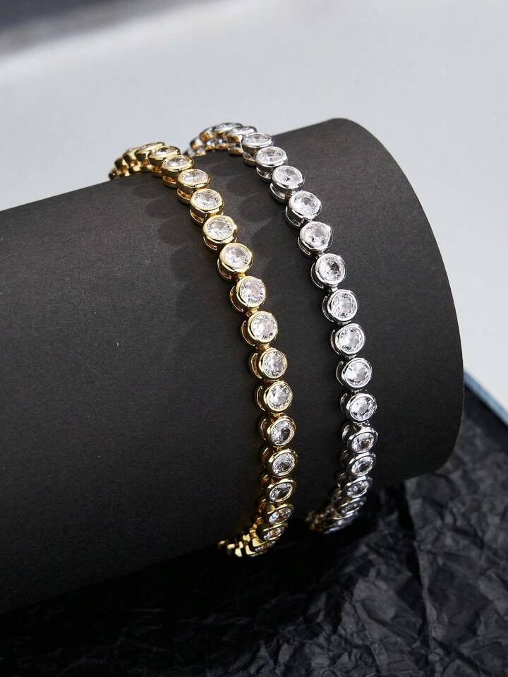 1pc 17/18/19cm Artificial White Gold/18K Gold Plated Hiphop Bracelet, Light Luxury, Suitable For ... | SHEIN