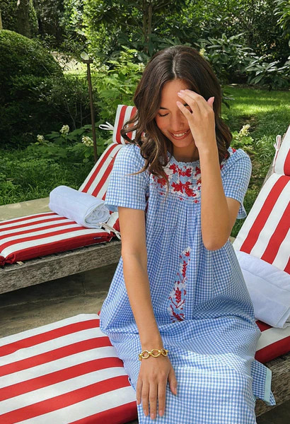 Liliana Light Blue Gingham Fourth of July Midi Dress | Mi Golondrina