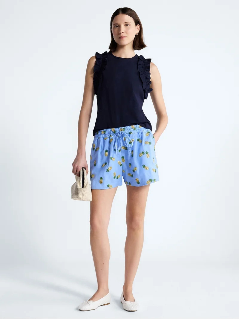 Free Assembly Women's and Women's Plus Linen Blend Print Shorts, 7" Inseam, Sizes XS-4X | Walmart (US)