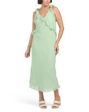 Bias Cut V-neck Lined Maxi Dress With Ruffle Detail At Front | Midi Dresses | Marshalls | Marshalls