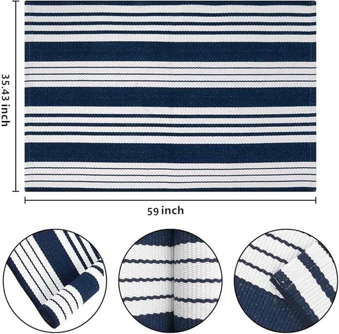 Blue and White Outdoor Rug 3'x 5' Washable Rugs Front Door Mat Front Porch Rug Cotton Striped Rug... | Amazon (US)