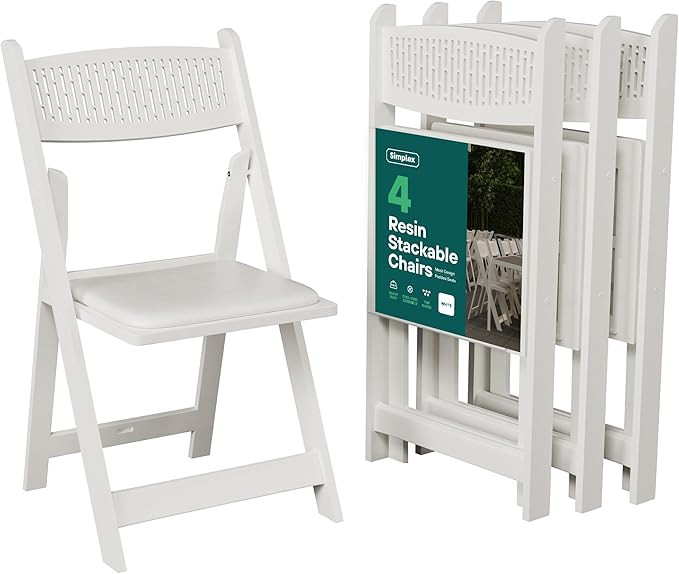 SIMPLEX White Stackable Folding Chairs, with Padded Seat & Mesh Back, Padded Indoor/Outdoor Foldi... | Amazon (US)
