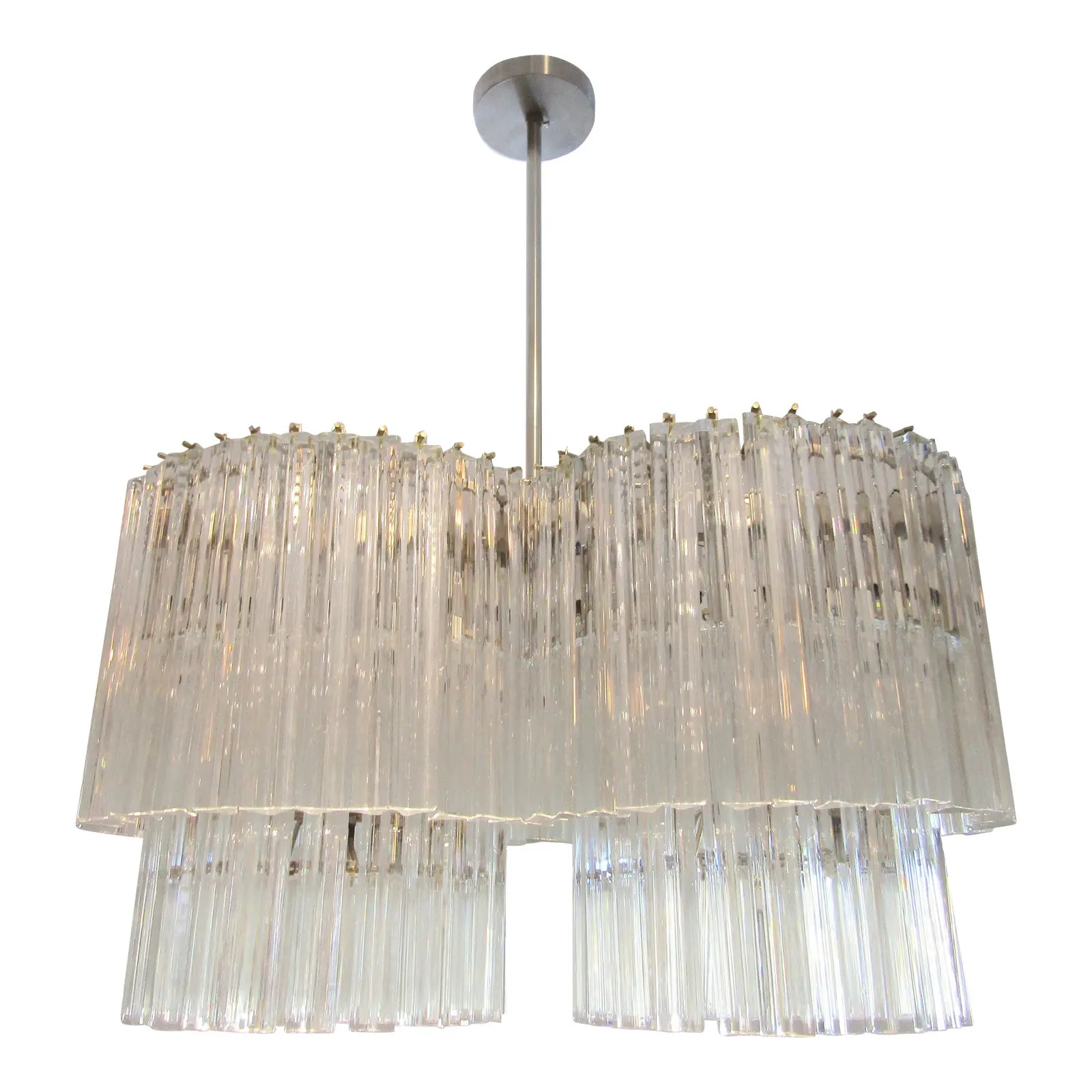 Large Murano Venini Double Column Two Tier Chandelier Made for Camer Circa 1980s | Chairish