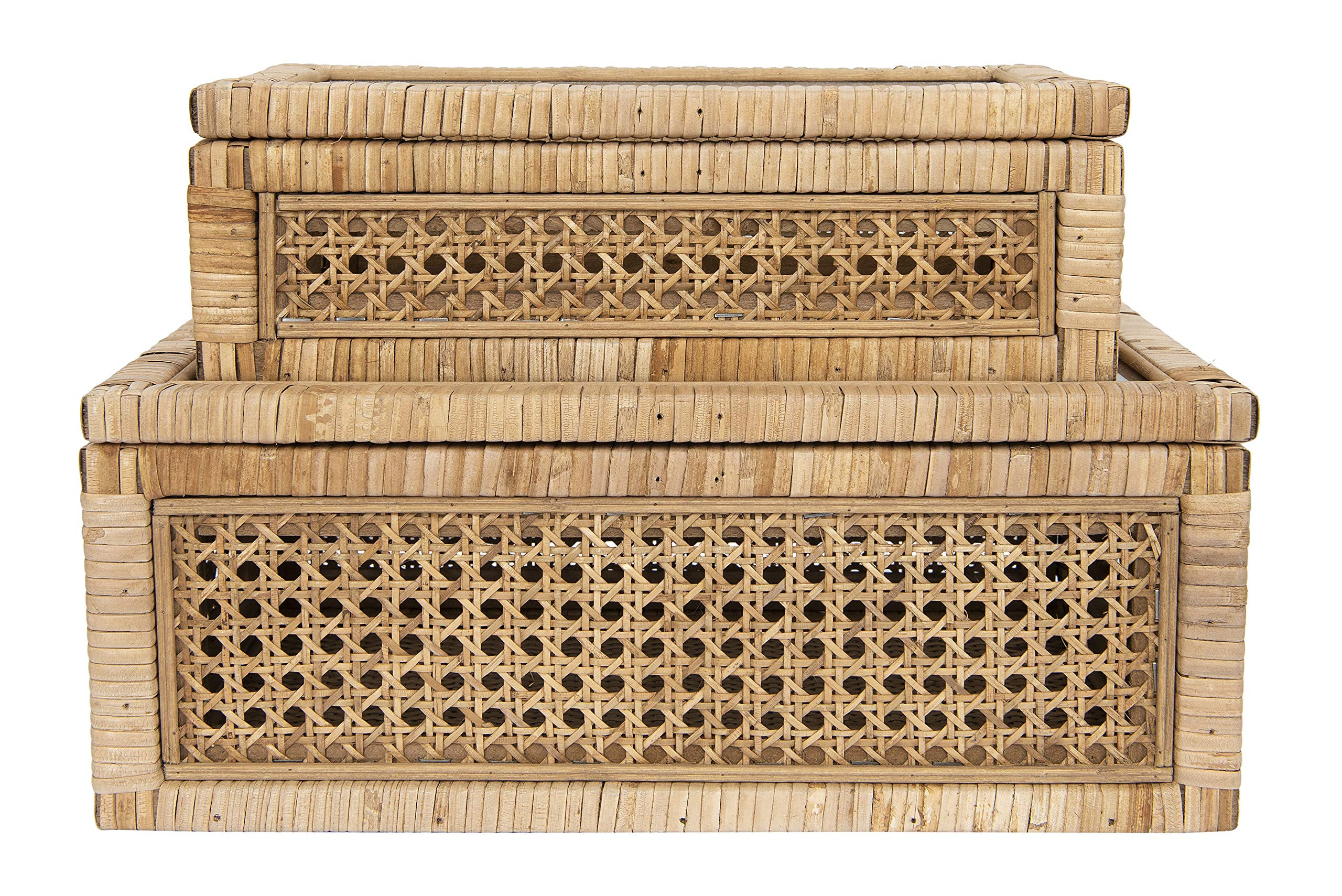 Creative Co-Op Cane and Rattan Display Boxes with Glass Lid, Set of 2 | Amazon (US)