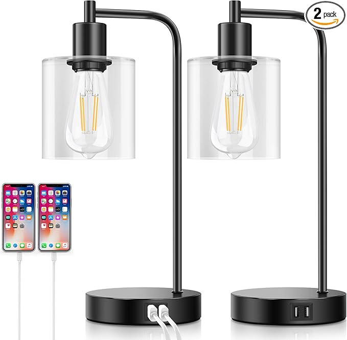 Set of 2 Industrial Touch Control Table Lamps with 2 USB Ports and AC Outlet, 3-Way Dimmable Beds... | Amazon (US)