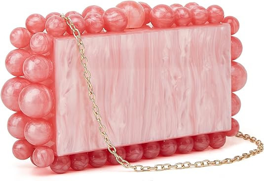 URAWOW Acrylic Evening Handbag Beads Bag for Women Graceful Shoulder Bag Satchel Marble Clutch Pu... | Amazon (US)