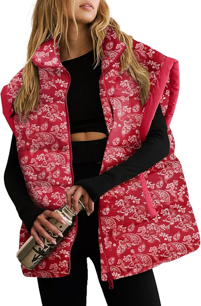 EVALESS Oversized Puffer Vest Women Lightweight Sleeveless Puffer Jacket Winter Warm Zip Up Stand... | Amazon (US)