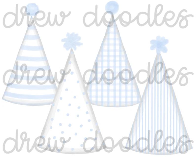 Watercolor Blue Gingham Bitty Dot Birthday Hats Digital Clip Art Set Instant Download - Etsy | Etsy (US)