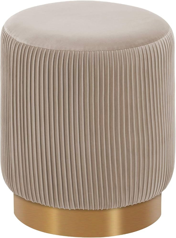 Duhome Modern Round Velvet Ottoman Footrest Vanity Stool Khaki | Amazon (US)