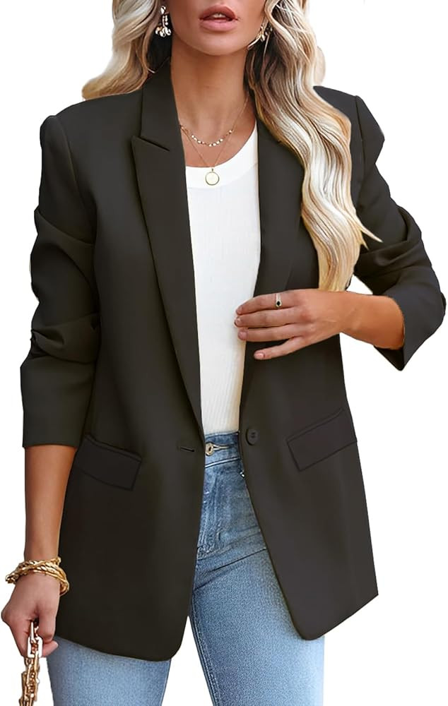 Womens Casual Loose Blazers Long Sleeve Pockets Work Office Jacket Blazer | Amazon (US)