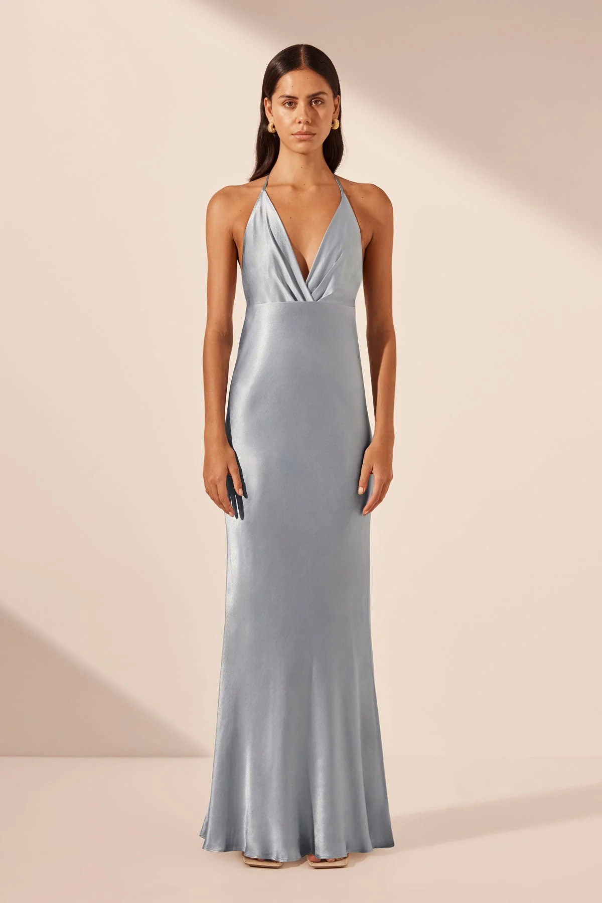 LA LUNE PLUNGED OPEN BACK HALTER MAXI DRESS | POWDER BLUE | DRESSES | SHONA JOY | Shona Joy