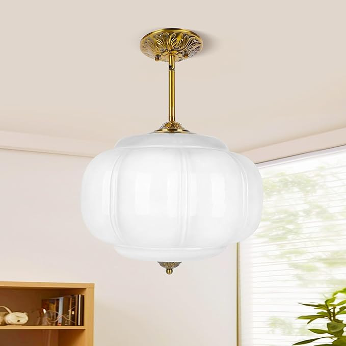 15in White Milk Glass Pendant Light Art Deco Chandelier, LED Bulb Included, Vintage Light Fixture... | Amazon (US)