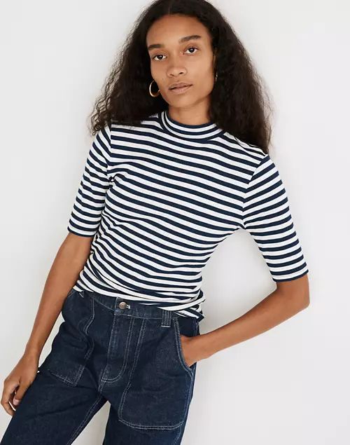 Drapey-Rib Mockneck Top in Stripe | Madewell