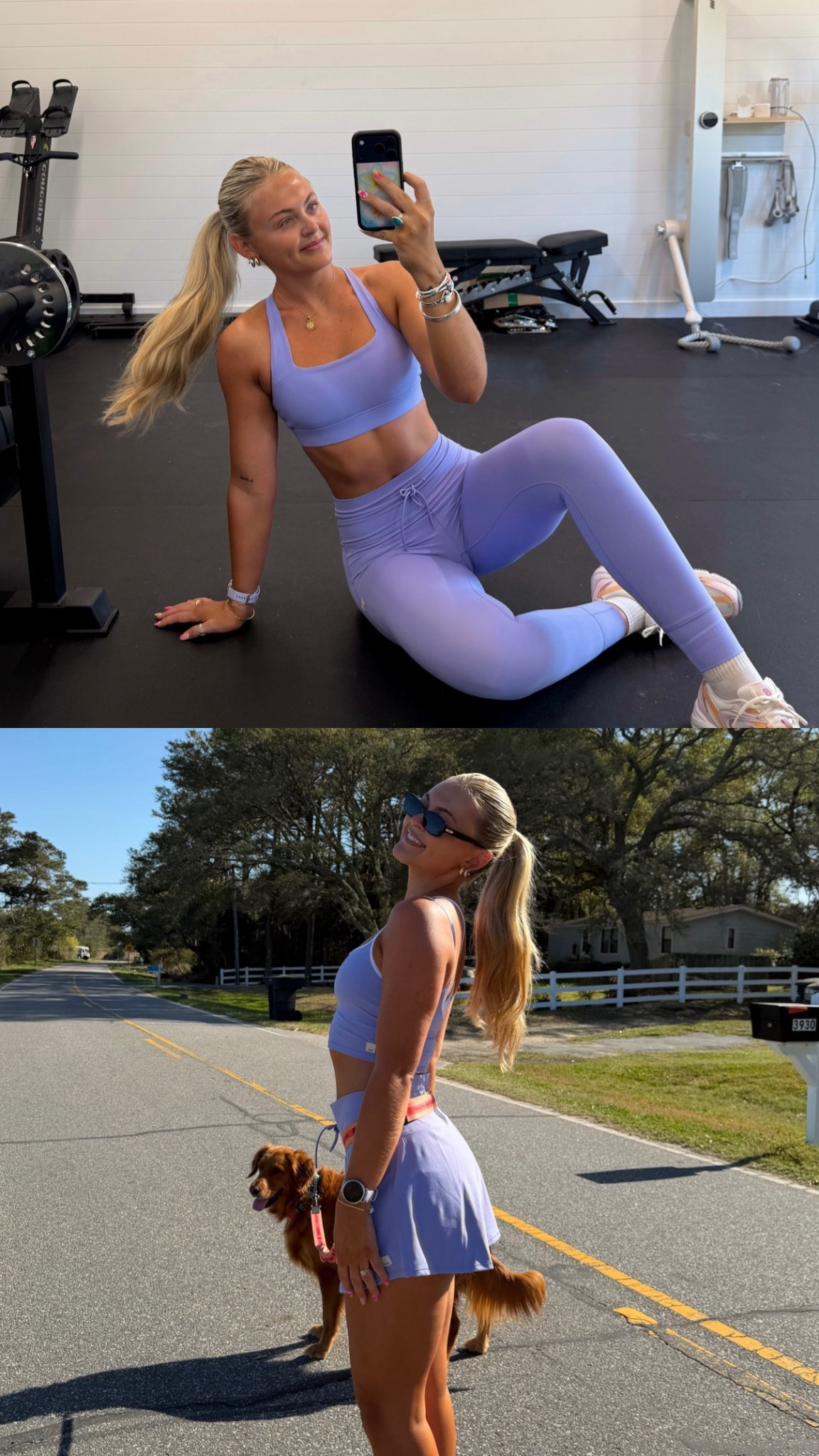 full day of movement as a personal trainer who wfh 💻🤸🏼‍♀️🌞
 loving this new Hyacinth colorway from @Vuori US  the prettiest color for spring!!! #vuoripartner
wearing the Daily Form Legging + Daily Form Bra for my workout and then changing into the Daily Skirt + Daily Layered Tank for my walk!! the Daily Collection from @‌vuoriclothing is sooo smooth, supportive, sweat-wicking, and perfect for staying active all day long 🌸

#fitness #health #healthylifestyle #motivation
